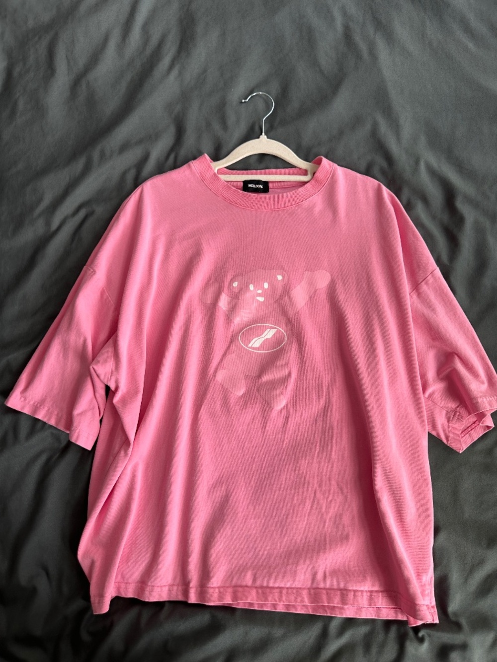 WE11DONE Pink Teddy Graphic Oversized Tee, men's M/L
